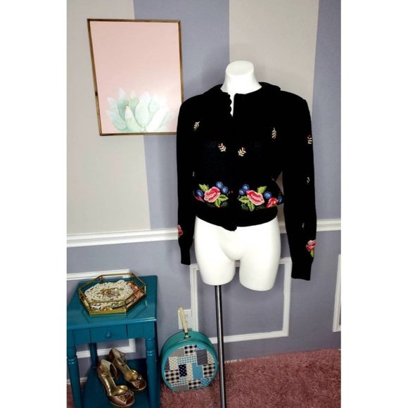 Women Knit Cardigan, 80s Cardigan, Floral Cardigan - Picture 7 of 9